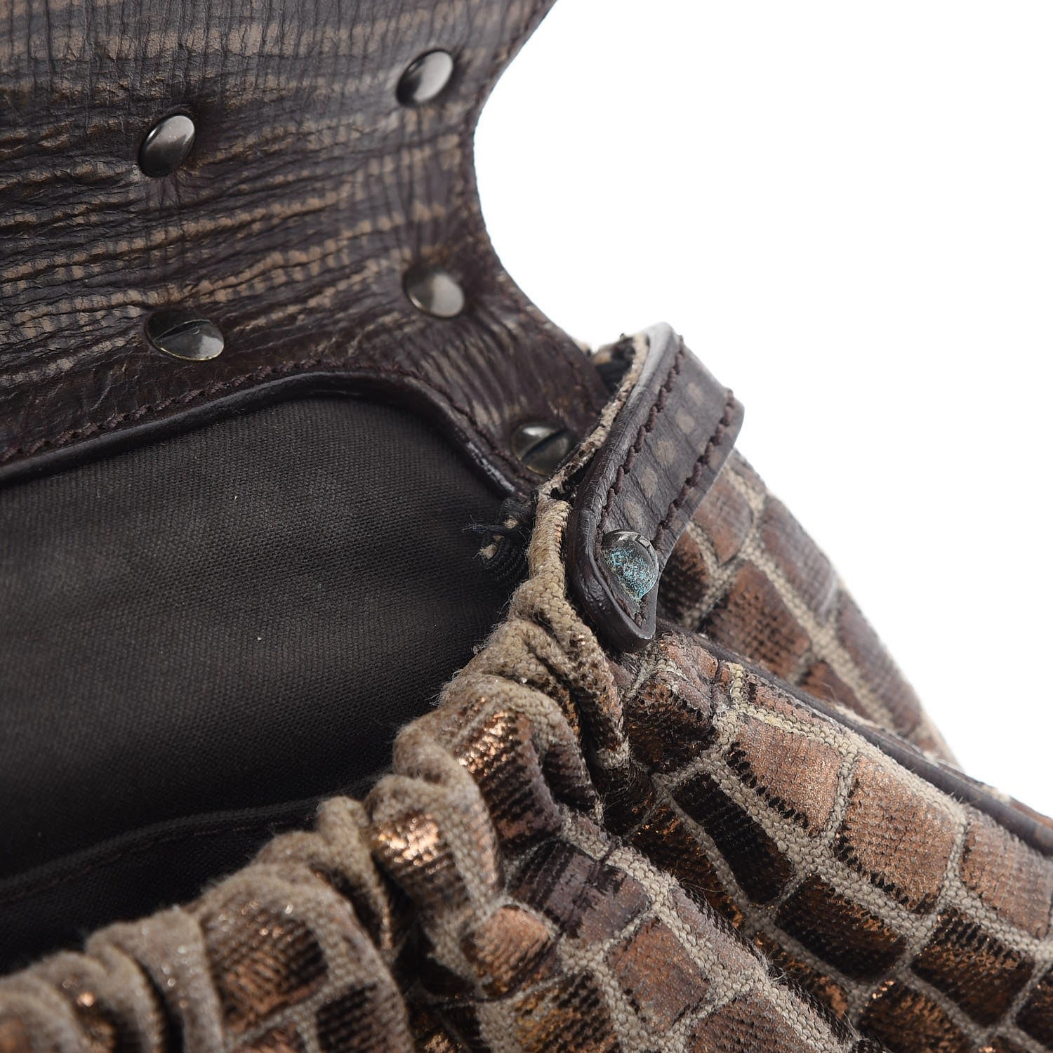 Fendi Metallic Canvas Croc Print Magic Satchel Brown 8 of 12