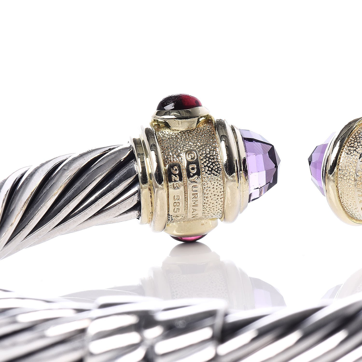 David Yurman Sterling Silver 14K Yellow Gold Amethyst Iolite Garnet 10mm Cable Renaissance Bracelet 4 of 5
