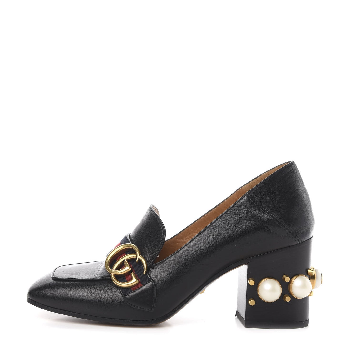 Malaga Kid Web Pearl Embellished Peyton 75mm Loafer Pumps 37 Black