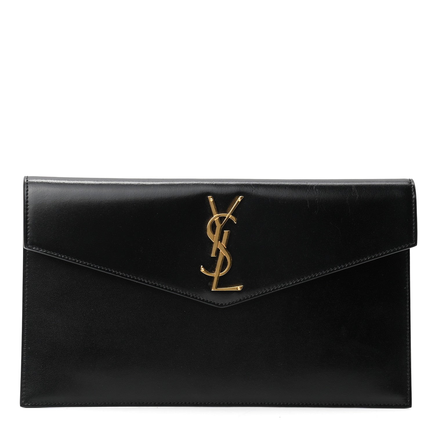 Saint Laurent Smooth Shiny Calfskin Monogram Uptown Pouch Black 1 of 8