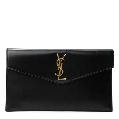 Saint Laurent Smooth Shiny Calfskin Monogram Uptown Pouch Black 1 of 8