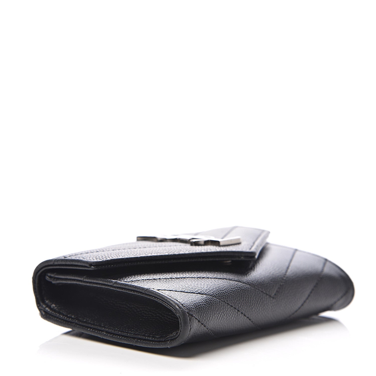 Saint Laurent Grain De Poudre Matelasse Chevron Small Monogram Envelope Wallet Black 3 of 5