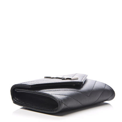 Saint Laurent Grain De Poudre Matelasse Chevron Small Monogram Envelope Wallet Black 3 of 5