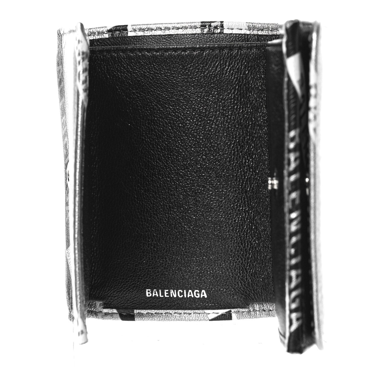 Balenciaga Metallic Calfskin Losange Monogram Mini Everyday Wallet Silver Black White 5 of 9