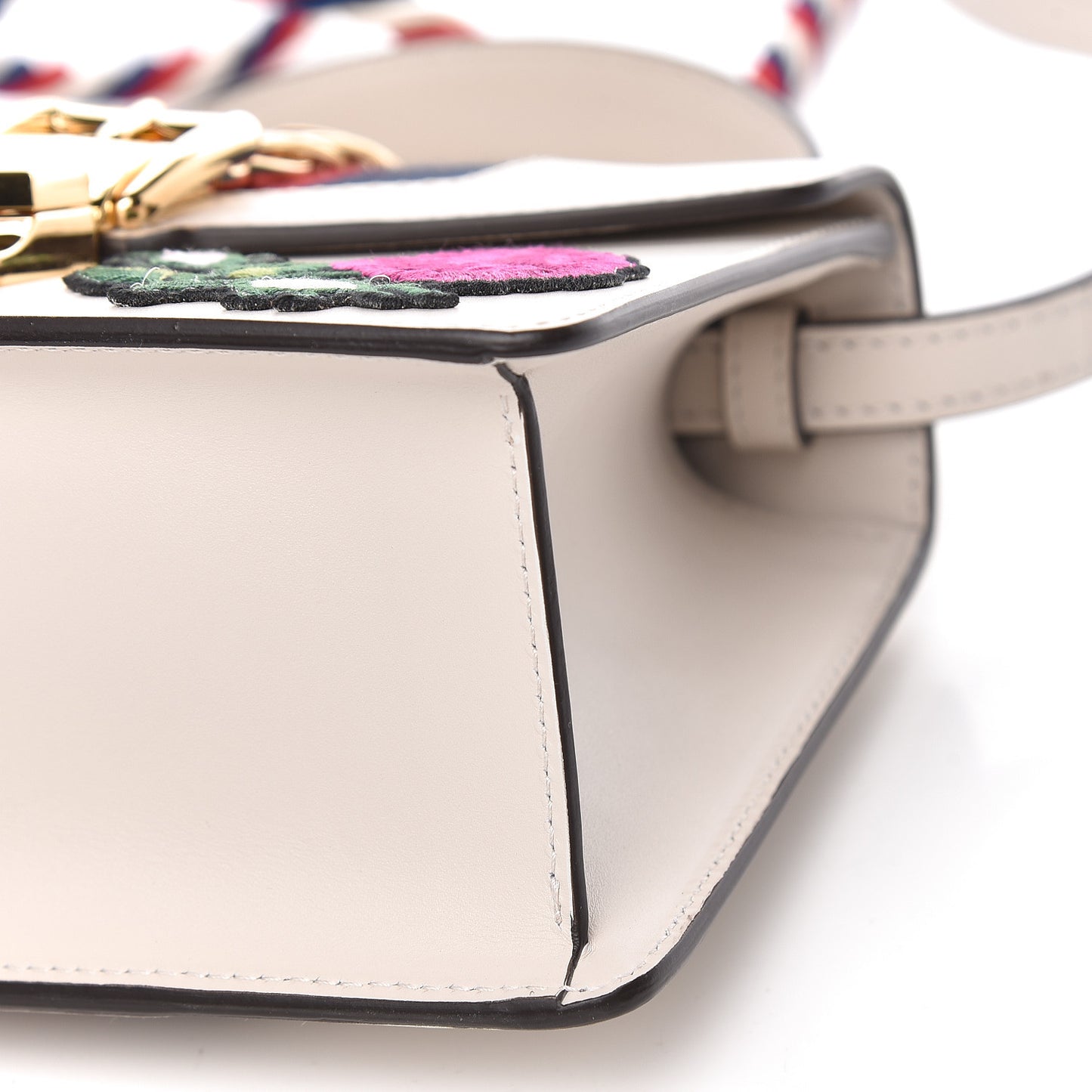 Calfskin Embroidered Mini Sylvie Top Handle Bag White