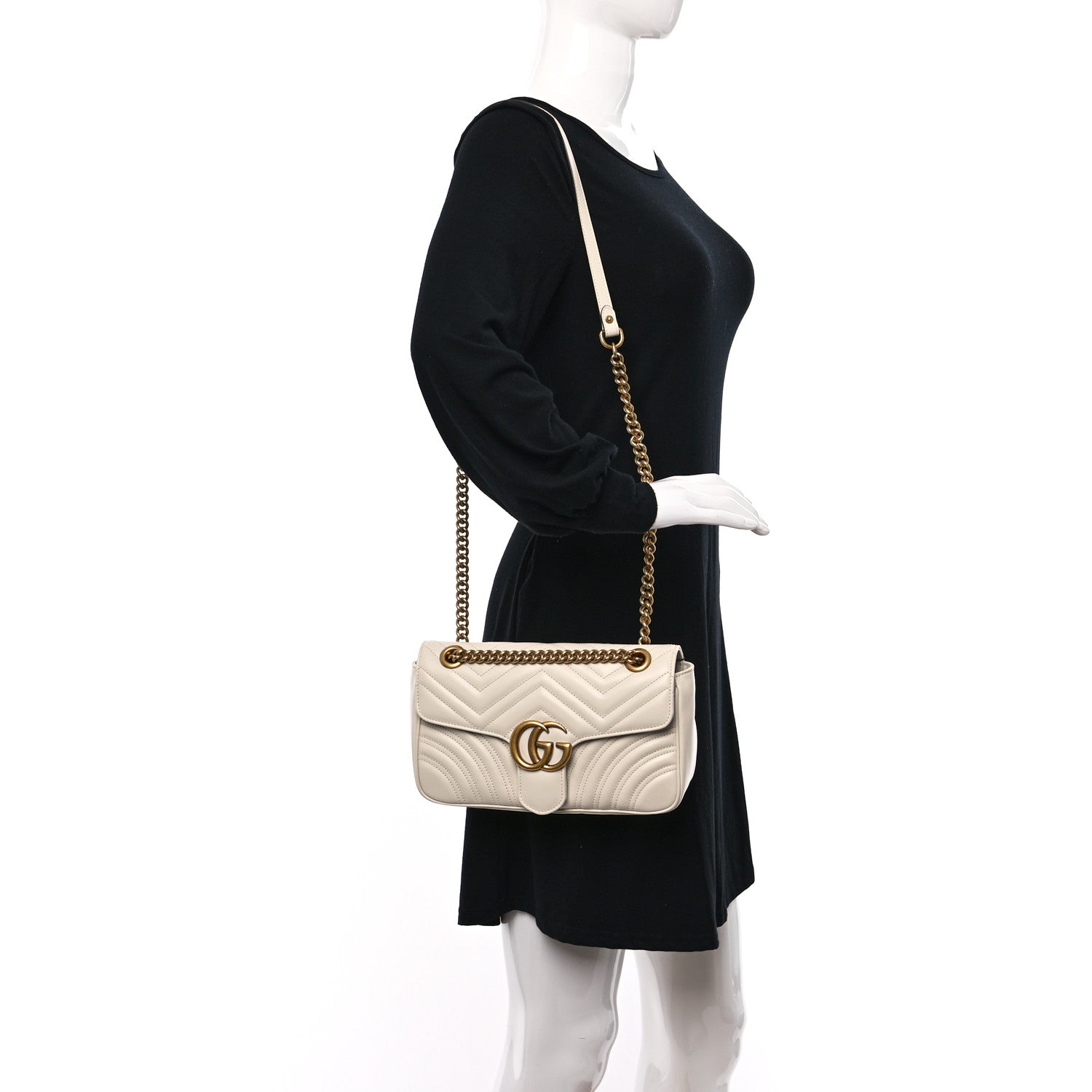 Gucci Calfskin Matelasse Small GG Marmont Shoulder Bag White 2 of 10