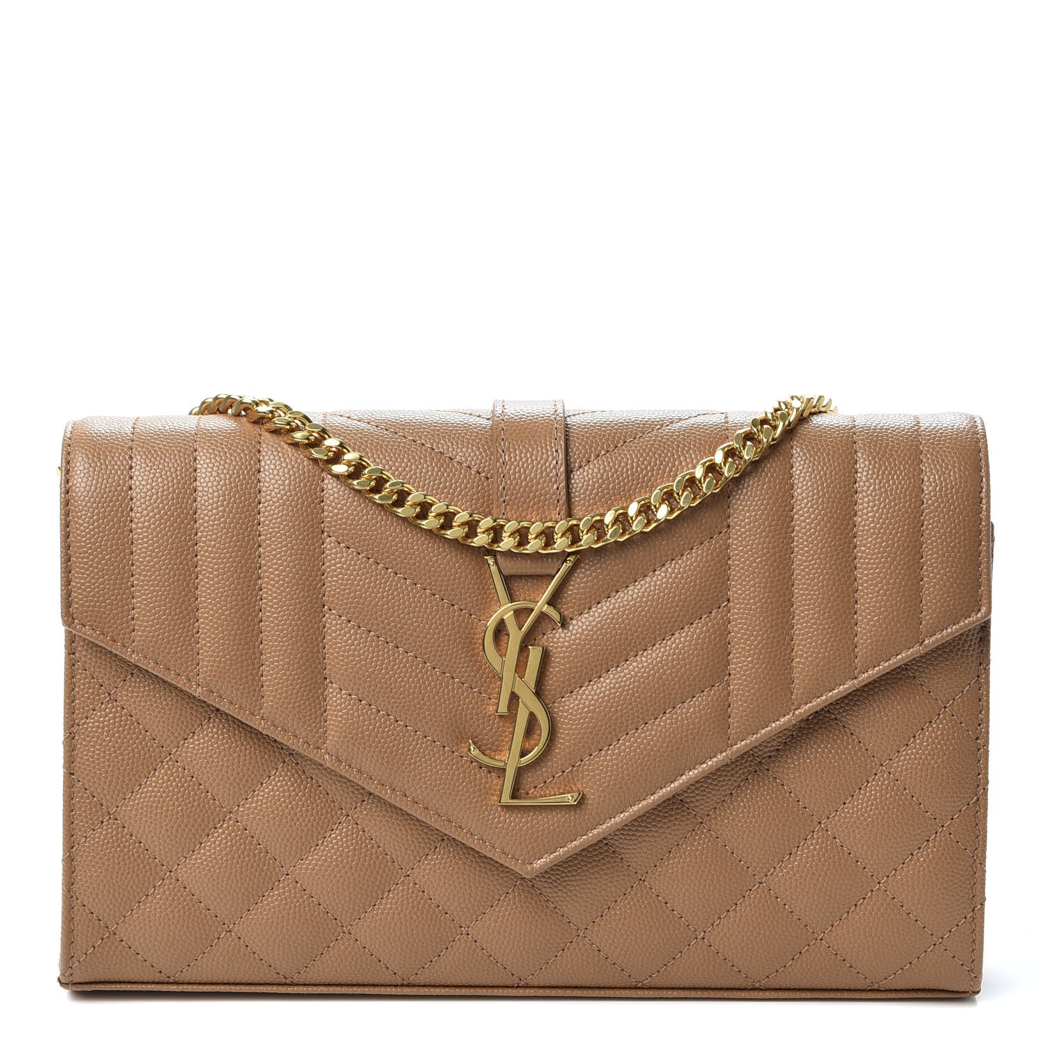 Saint Laurent Grain De Poudre Mixed Matelasse Triquilt Monogram Chain Wallet Dune 1 of 9