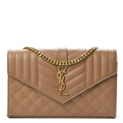 Saint Laurent Grain De Poudre Mixed Matelasse Triquilt Monogram Chain Wallet Dune 1 of 9