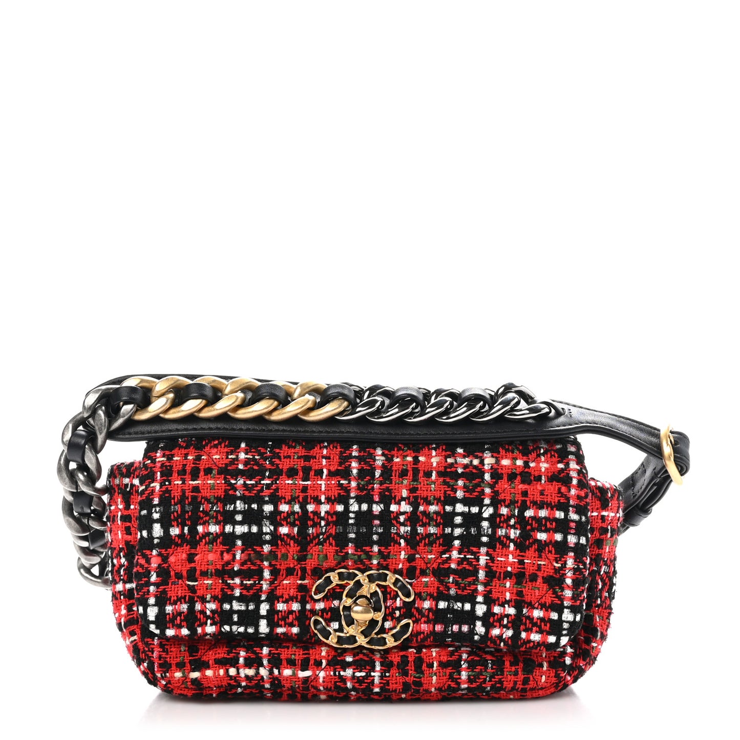 Tweed Quilted Chanel 19 Waist Bag Red Black Multicolor