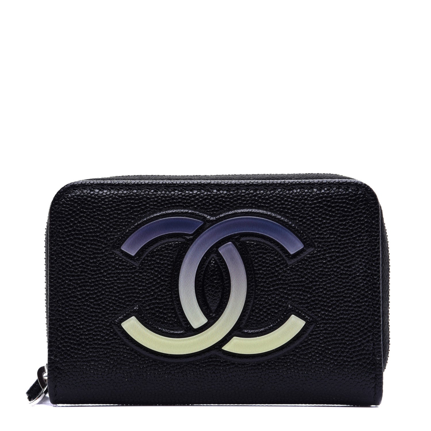 Chanel Caviar CC Small Zip Around Coin Purse Black Blue Green 1 of 11