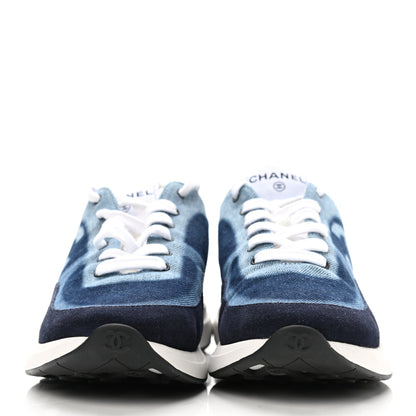 Chanel Denim Suede Calfskin Womens CC Sneakers 40 Dark Blue 2 of 8