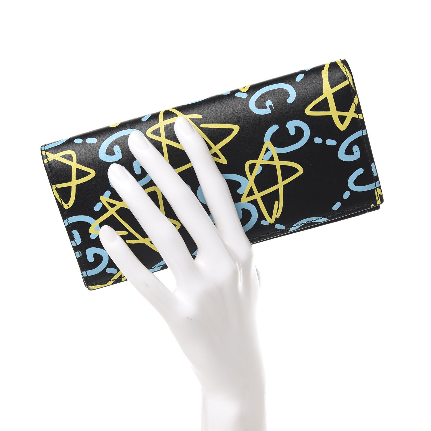 Gucci Calfskin GucciGhost Bi-Fold Long Wallet Black New Acquamarine 2 of 8