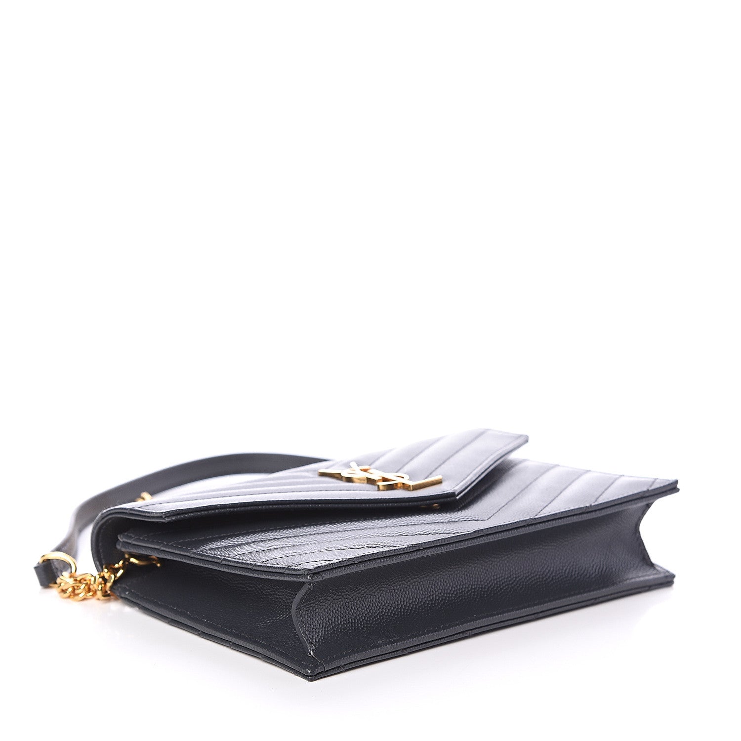 Saint Laurent Grain De Poudre Matelasse Chevron Monogram Envelope Chain Wallet Dark Smog 3 of 7