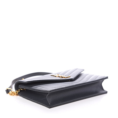 Saint Laurent Grain De Poudre Matelasse Chevron Monogram Envelope Chain Wallet Dark Smog 3 of 7