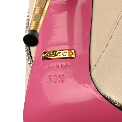 Gucci Calfskin Floral Crystal Embroidered Fosca Boots 36.5 Mystic White 8 of 12