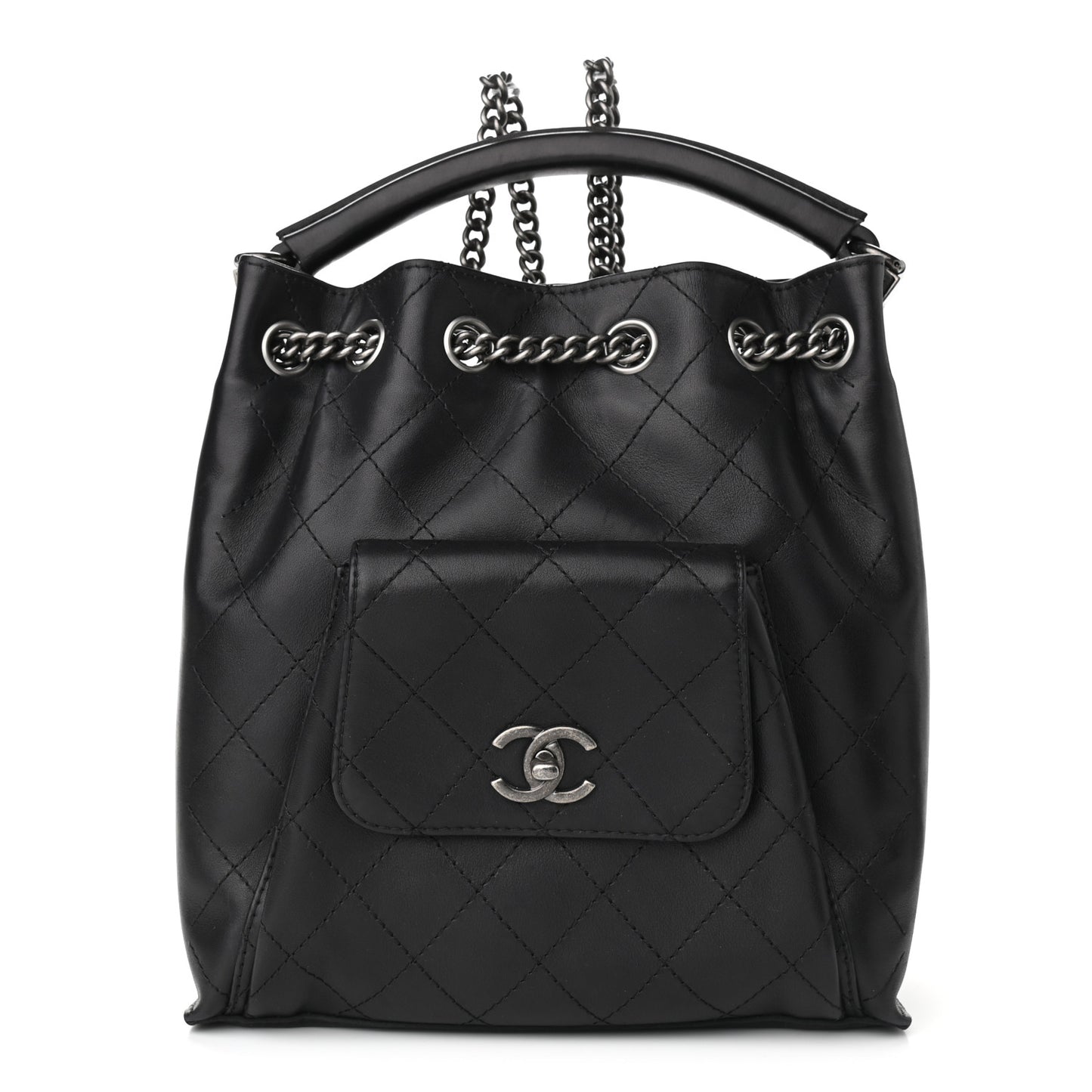 Calfskin Stitched Medium Urban Luxury Drawstring Backpack Black