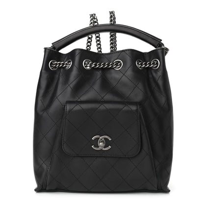 Chanel Calfskin Stitched Medium Urban Luxury Drawstring Backpack Black 1 of 9