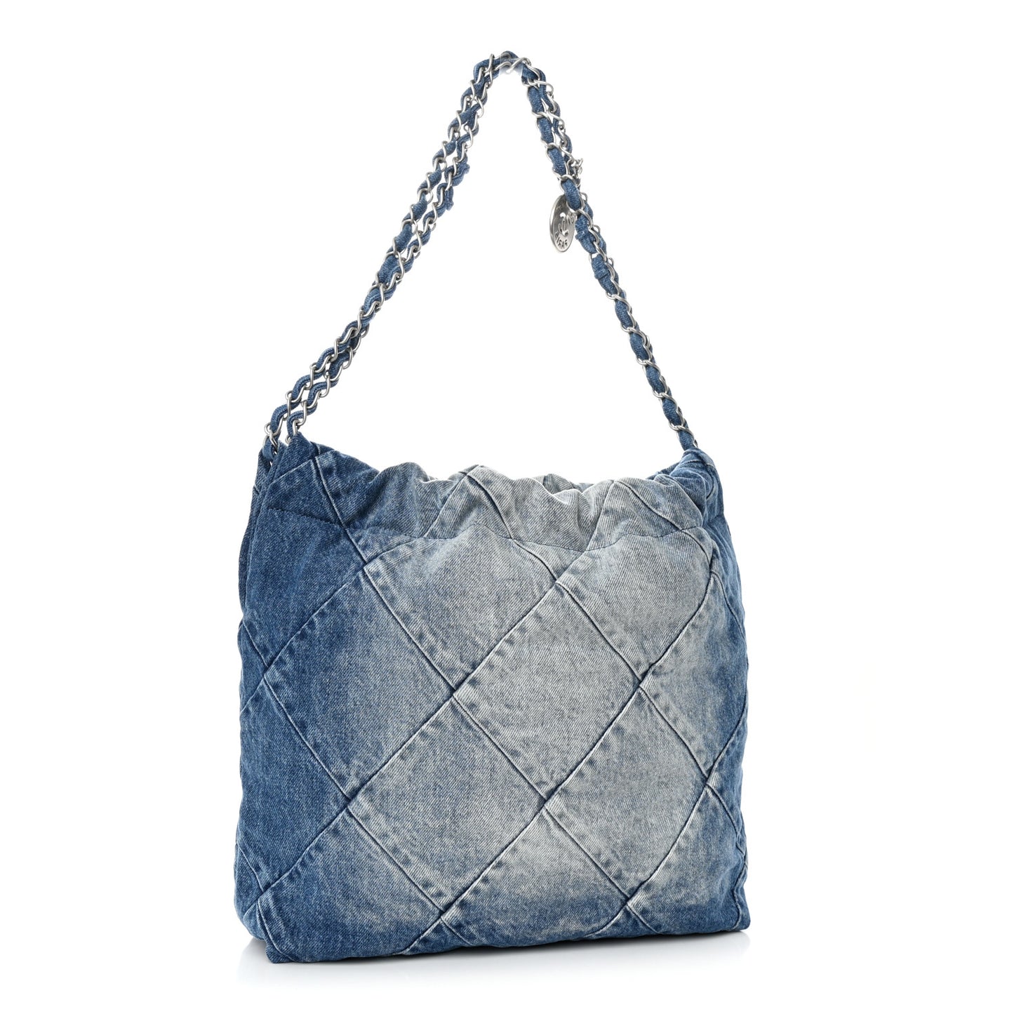 Denim Quilted Small Chanel 22 Blue