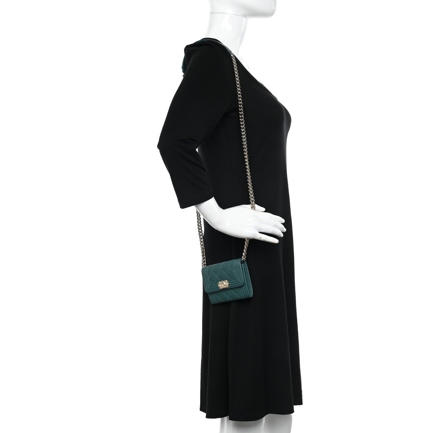 Chanel Caviar Quilted Boy Card Holder On Chain Green 2 of 8