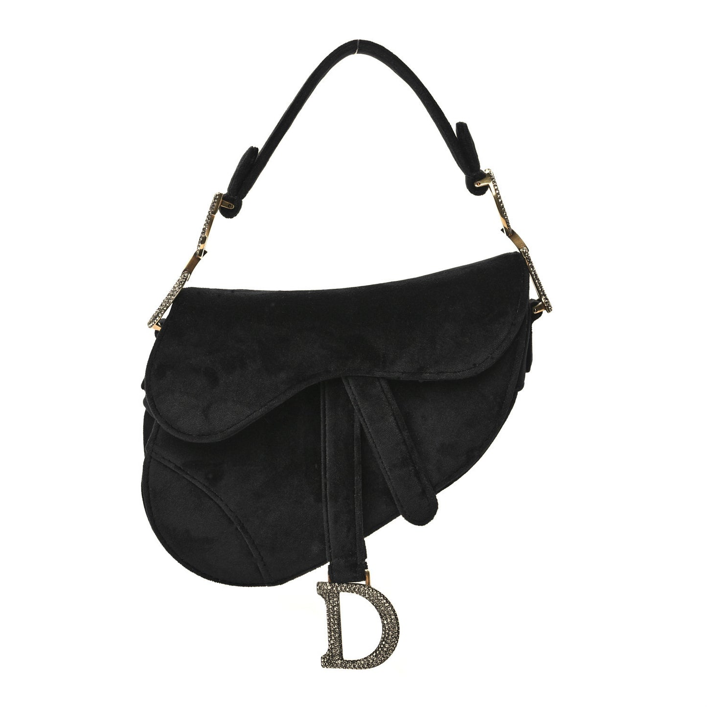 Velvet Crystal Mini Saddle Bag Black