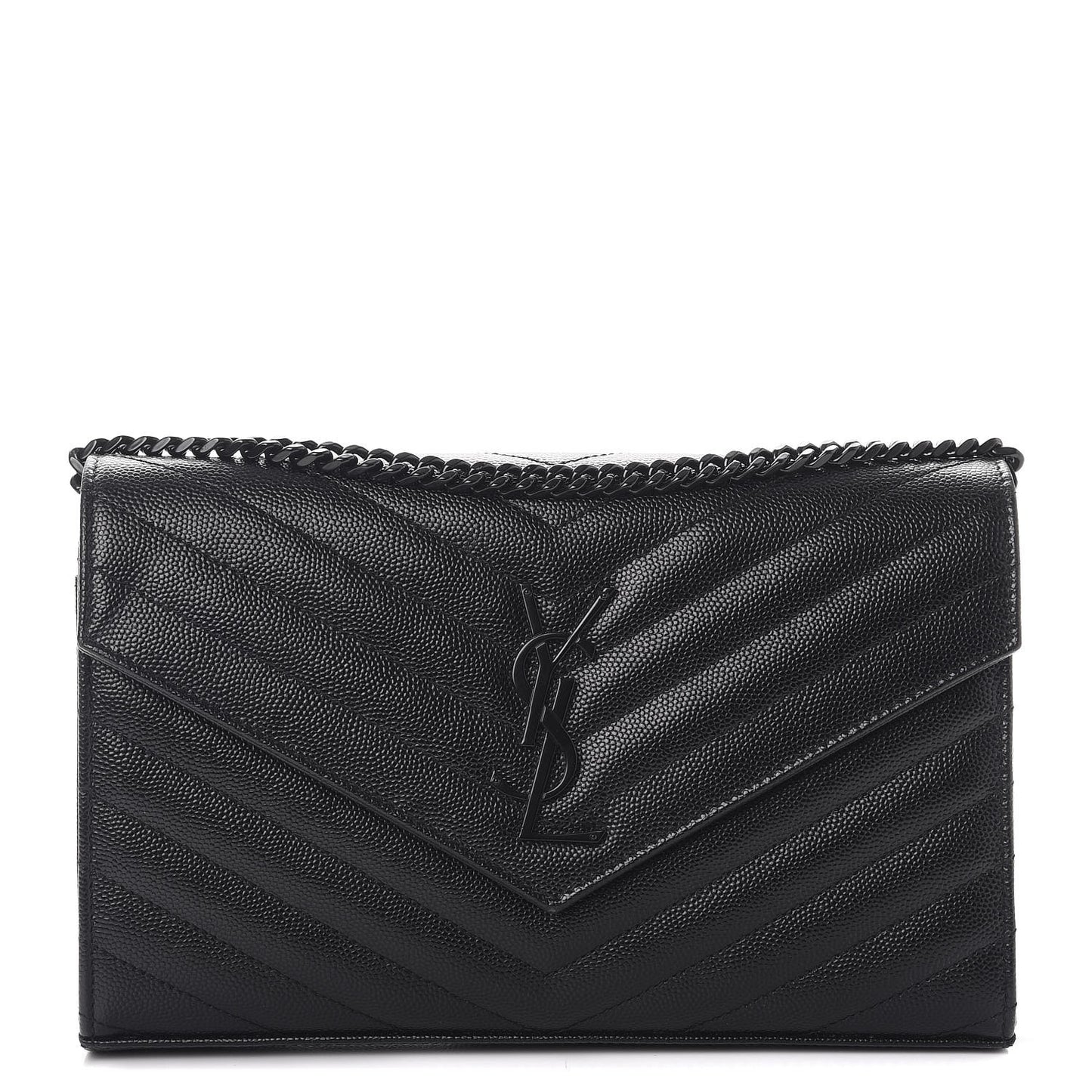 Grain De Poudre Matelasse Chevron Monogram Chain Wallet Black
