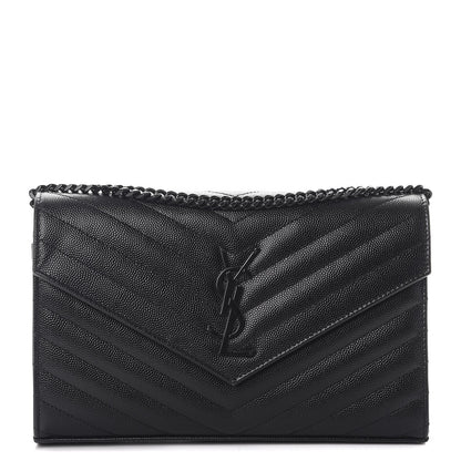 Saint Laurent Grain De Poudre Matelasse Chevron Monogram Chain Wallet Black 1 of 8
