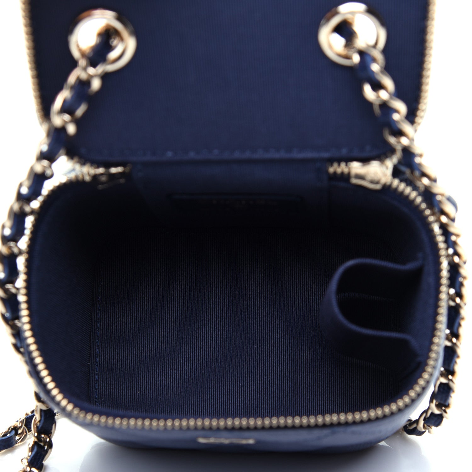 Chanel Caviar Quilted Mini Vanity Case With Chain Navy Blue 5 of 11