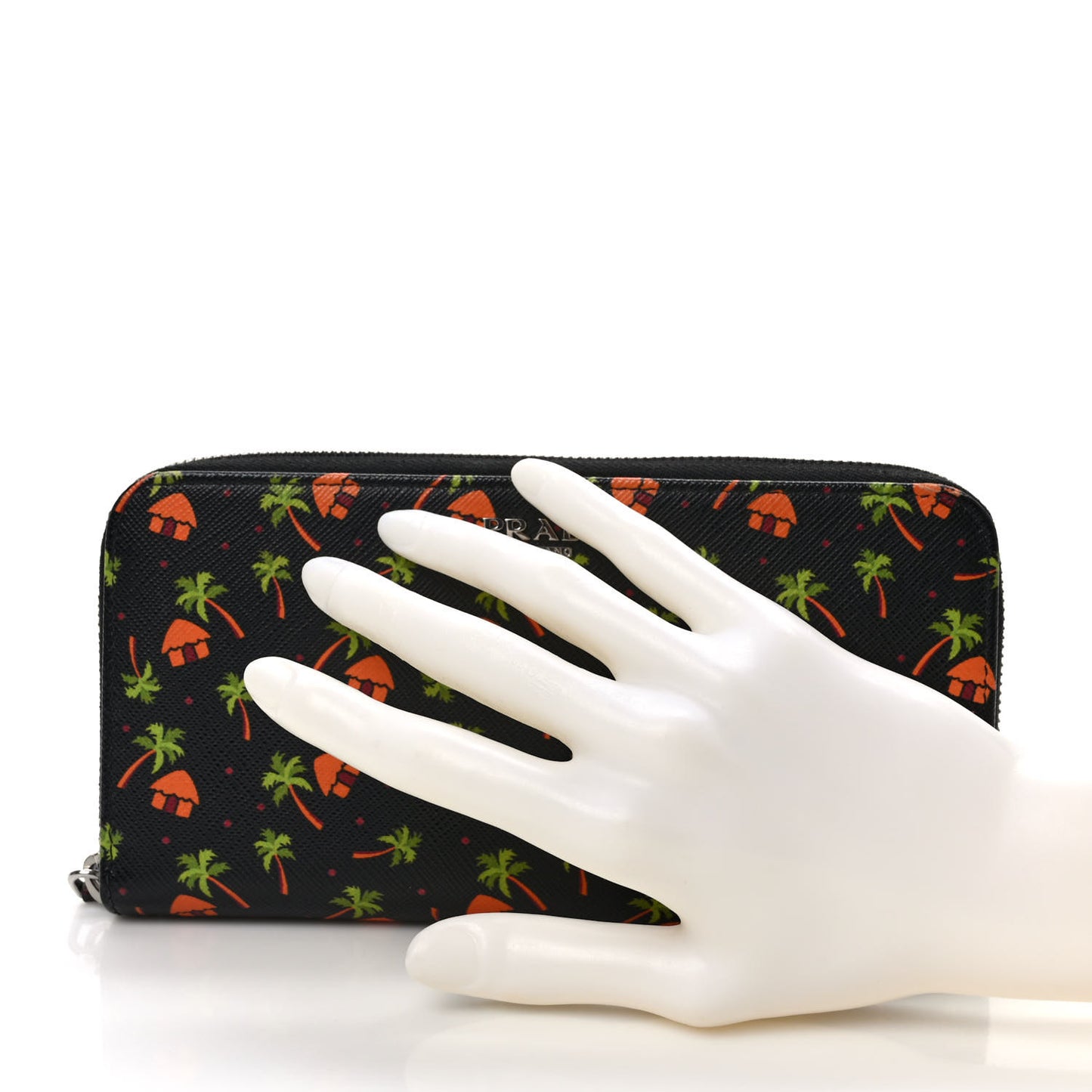 Nylon Quilted Palm Tree Zip Wallet Black