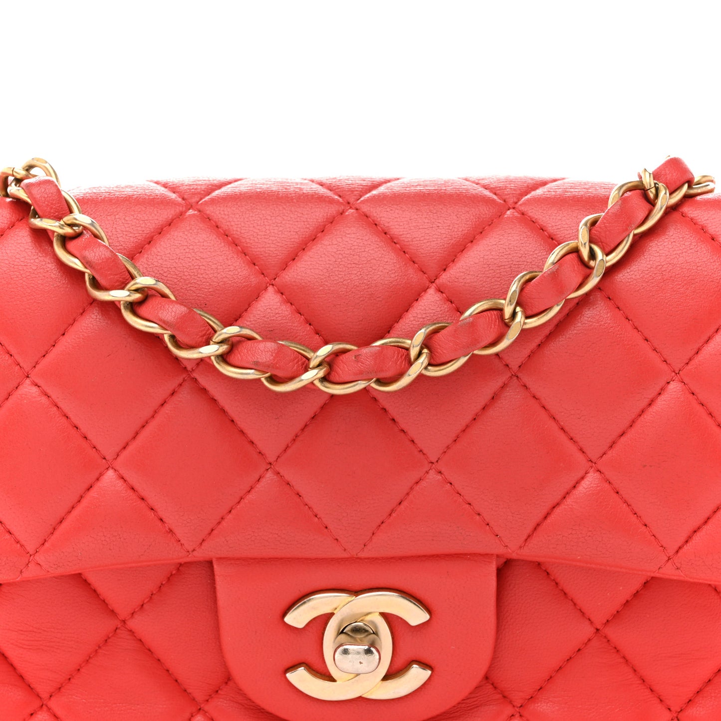 Lambskin Quilted Mini Rectangular Flap Coral