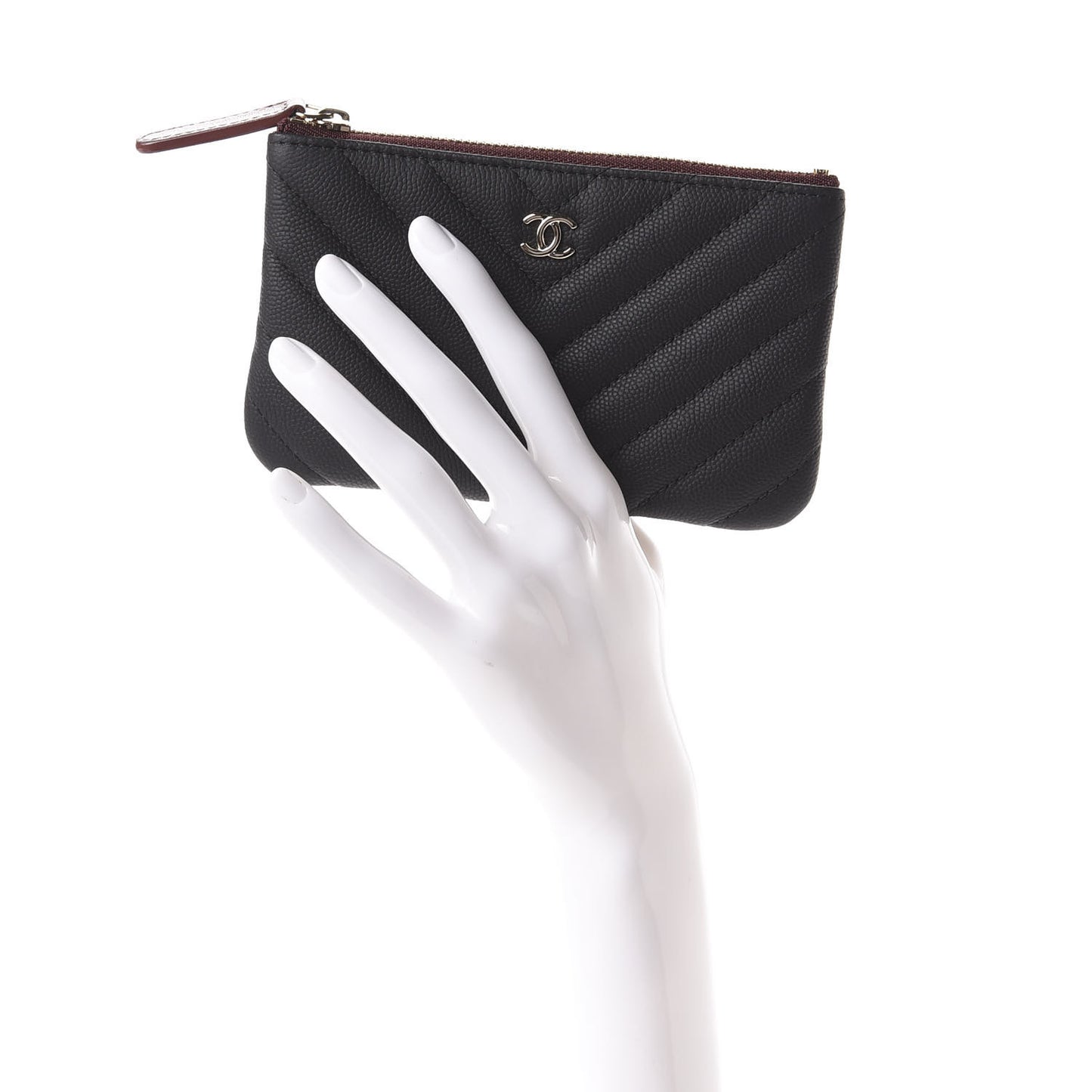 Caviar Chevron Quilted Small Cosmetic Case Black