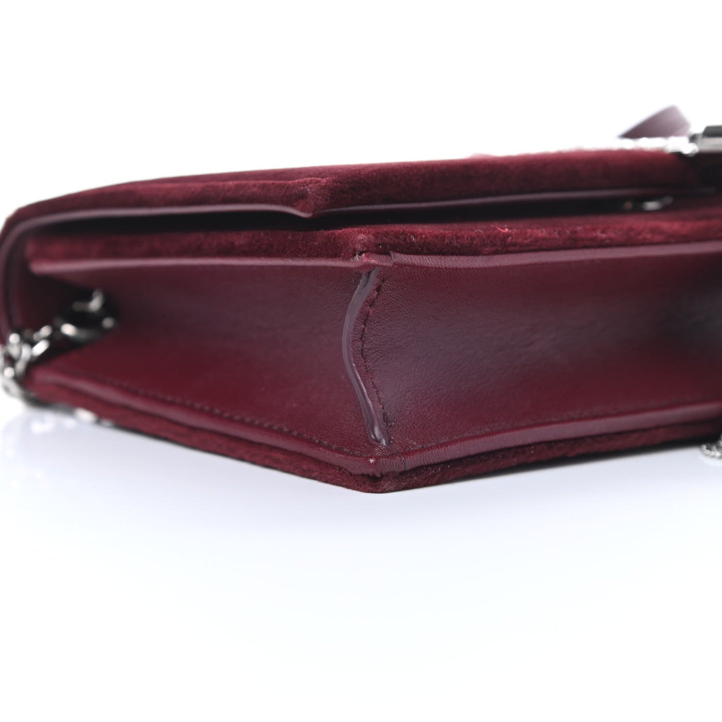 Velvet Crystal Monogram Kate Tassel Shoulder Bag Burgundy