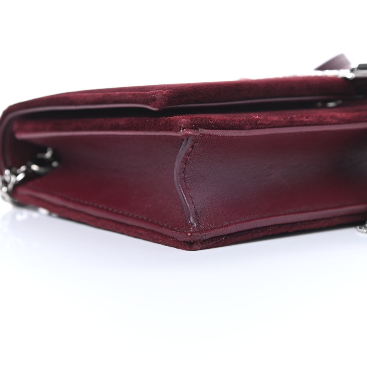 Saint Laurent Velvet Crystal Monogram Kate Tassel Shoulder Bag Burgundy 9 of 14