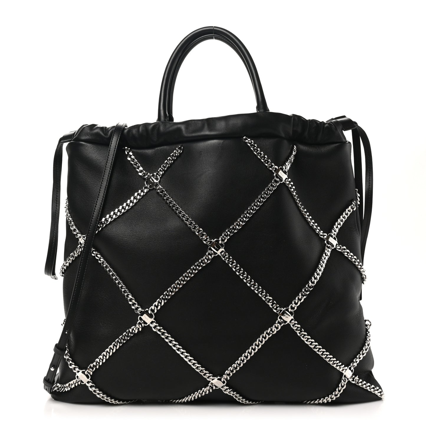 Nappa Chain Drawstring Shoulder Bag Black