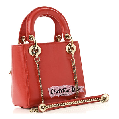 Christian Dior Calfskin Beaded Mini Lady Dior Rouge Multicolor 3 of 9