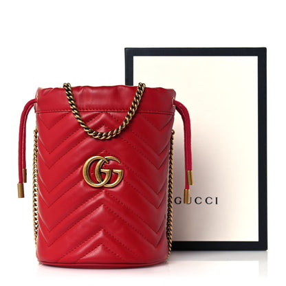 Gucci Calfskin Matelasse Mini GG Marmont 2.0 Bucket Bag Hibiscus Red 11 of 11