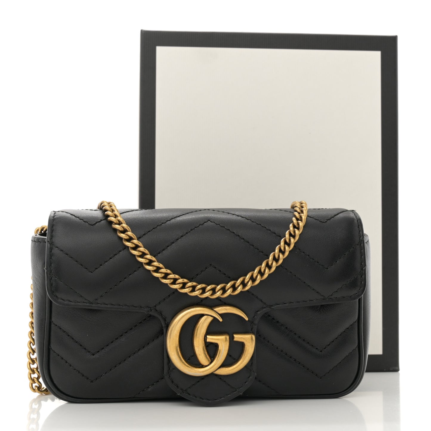 Calfskin Matelasse Super Mini GG Marmont Shoulder Bag Black