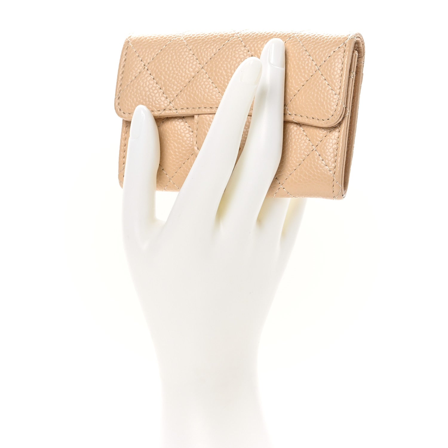 Chanel Caviar Quilted Flap Card Holder Wallet Beige 2 of 10