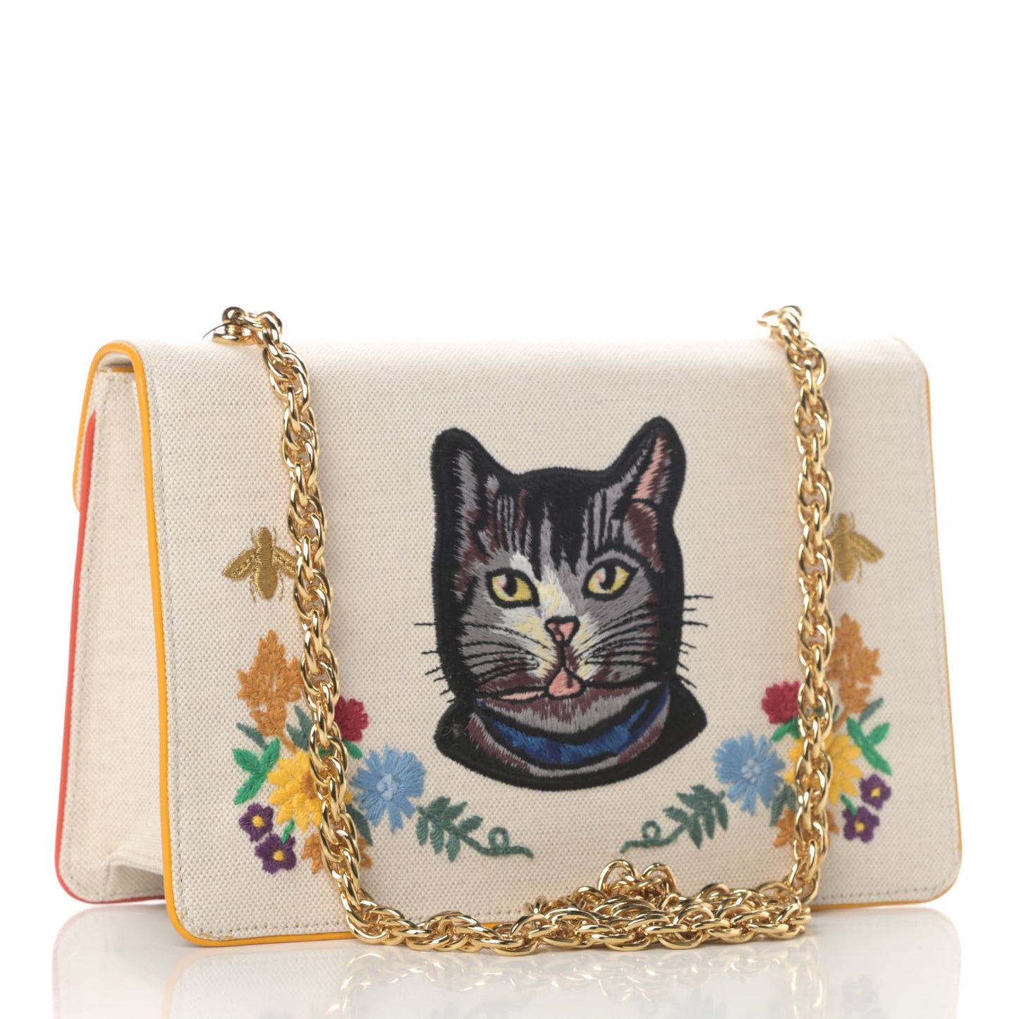 Linen Canvas Embroidered Small Shoulder Bag White