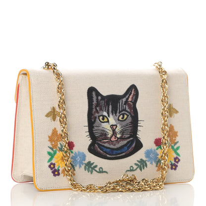 Gucci Linen Canvas Embroidered Small Shoulder Bag White 3 of 11