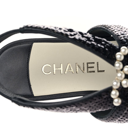 Chanel Lambskin Sequin Pearl CC Thong Sandals 36 Black 7 of 8