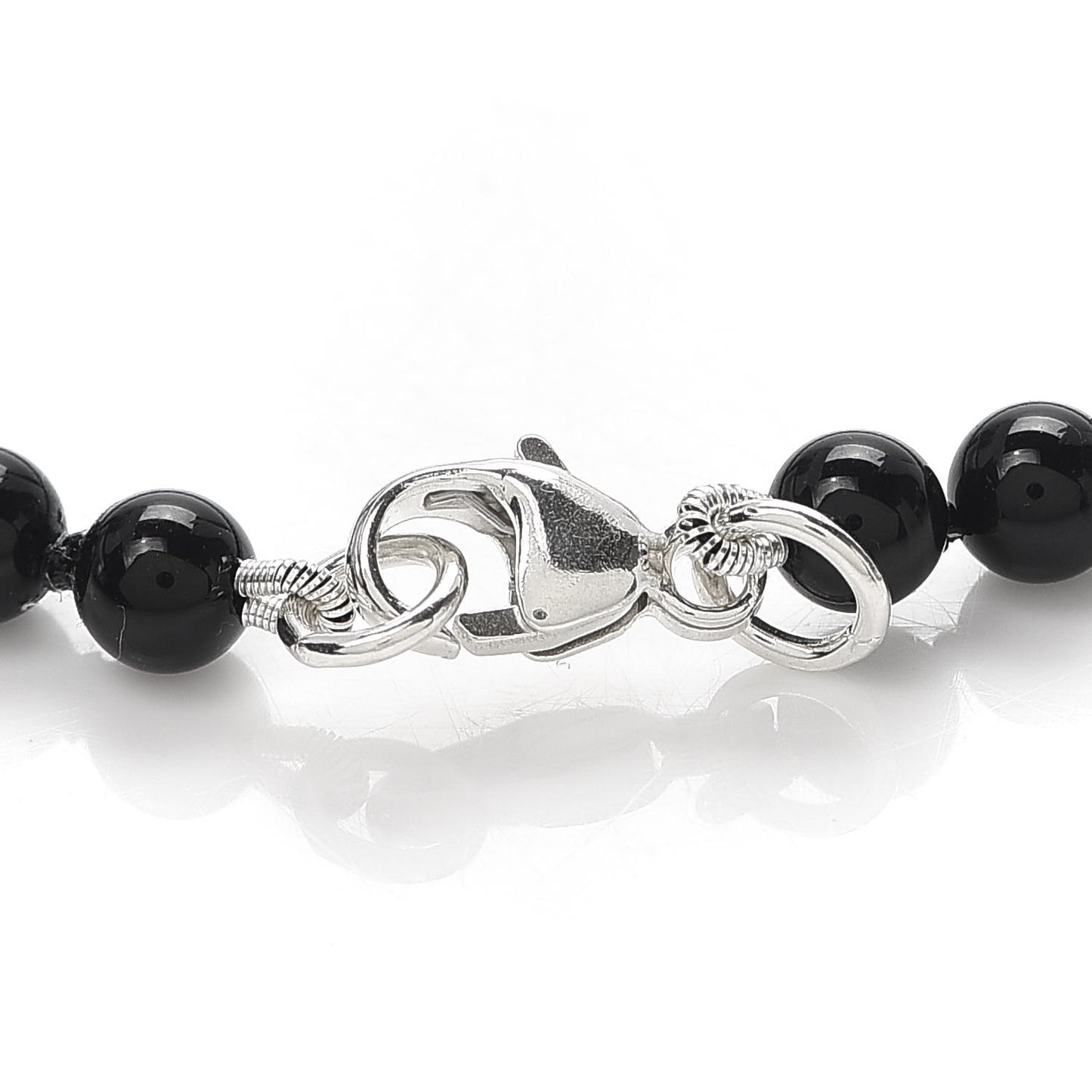 Sterling Silver Black Onyx 4mm Return To Bead Heart Tag Bracelet