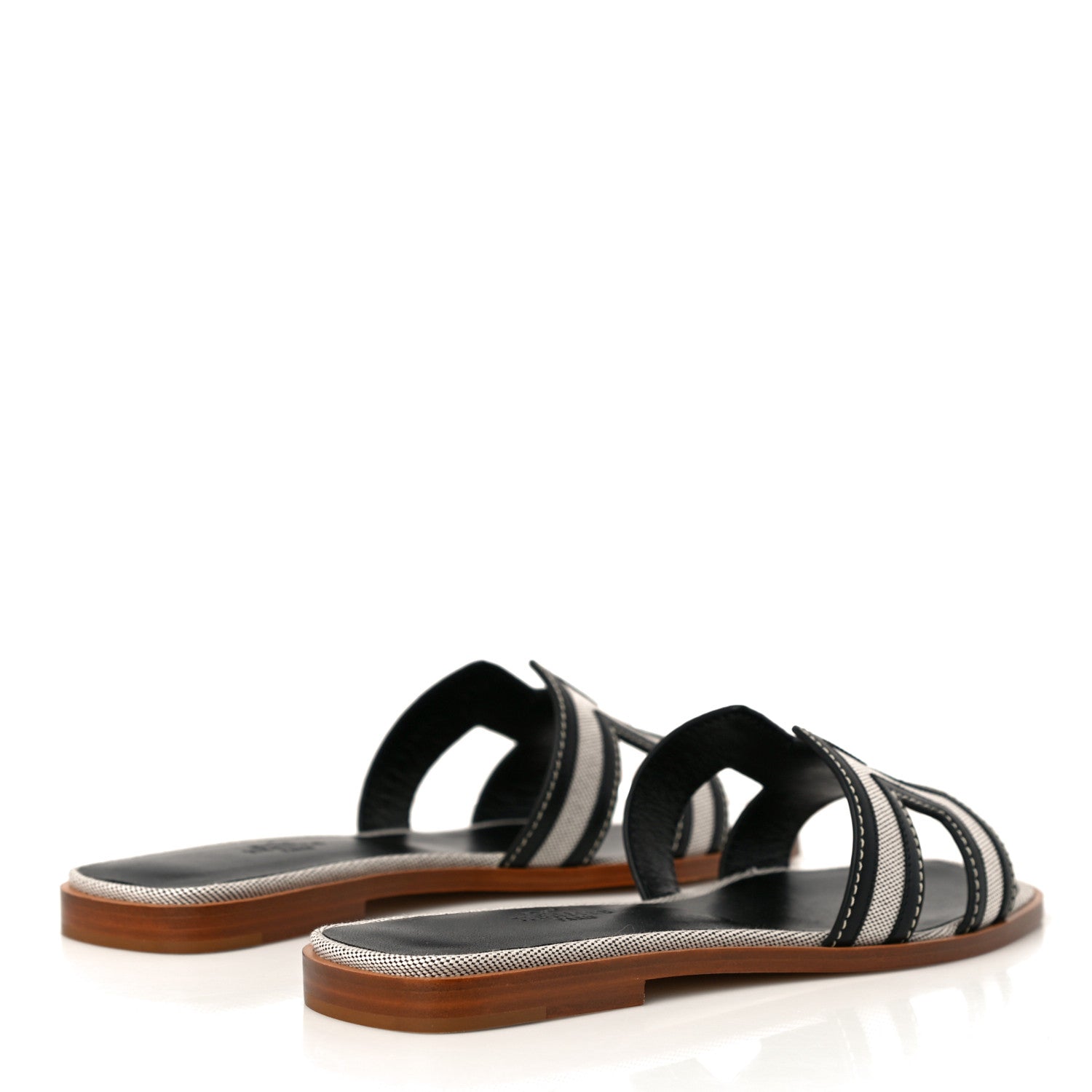Hermes Calfskin Canvas Oran Sandals 37.5 Black 3 of 10