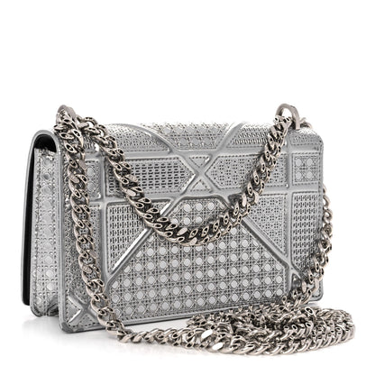 Christian Dior Metallic Patent Micro-Cannage Mini Diorama Flap Bag Silver 3 of 9