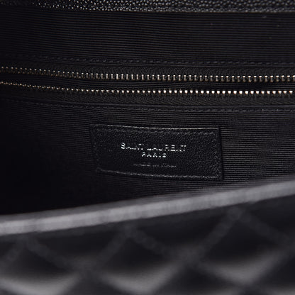 Saint Laurent Grain De Poudre Textured Mixed Matelasse Large Triquilt Monogram Satchel Black 6 of 11