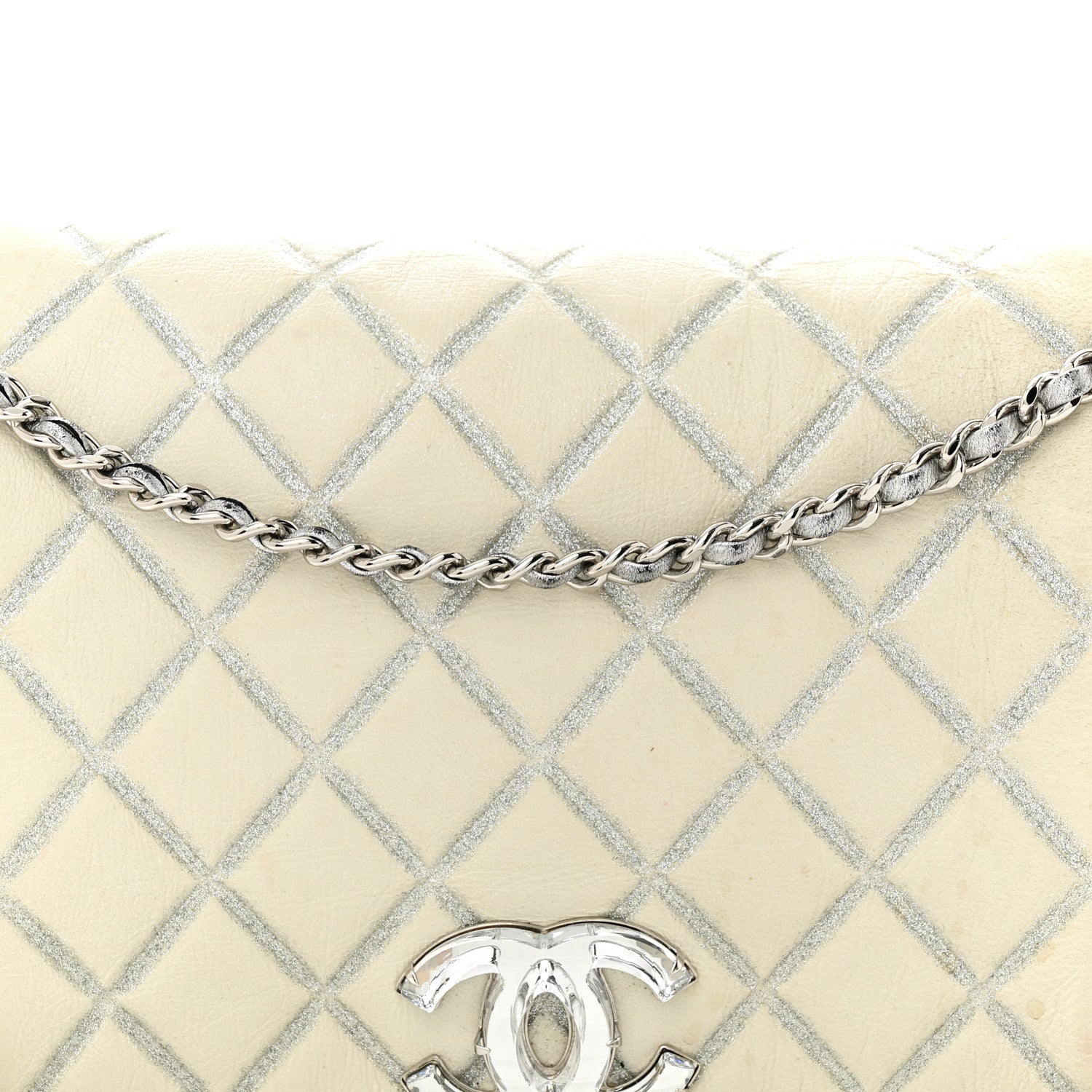 Chanel Metallic Distressed Lambskin Quilted CC Flap Ivory 8 of 16