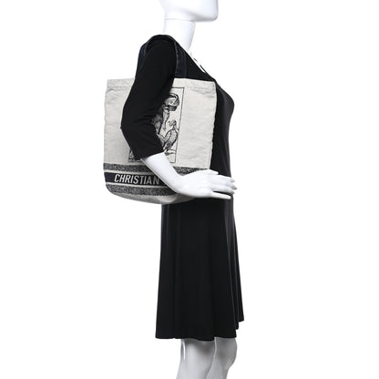 Christian Dior Canvas Print Cruise Tote Ivory Black 2 of 12