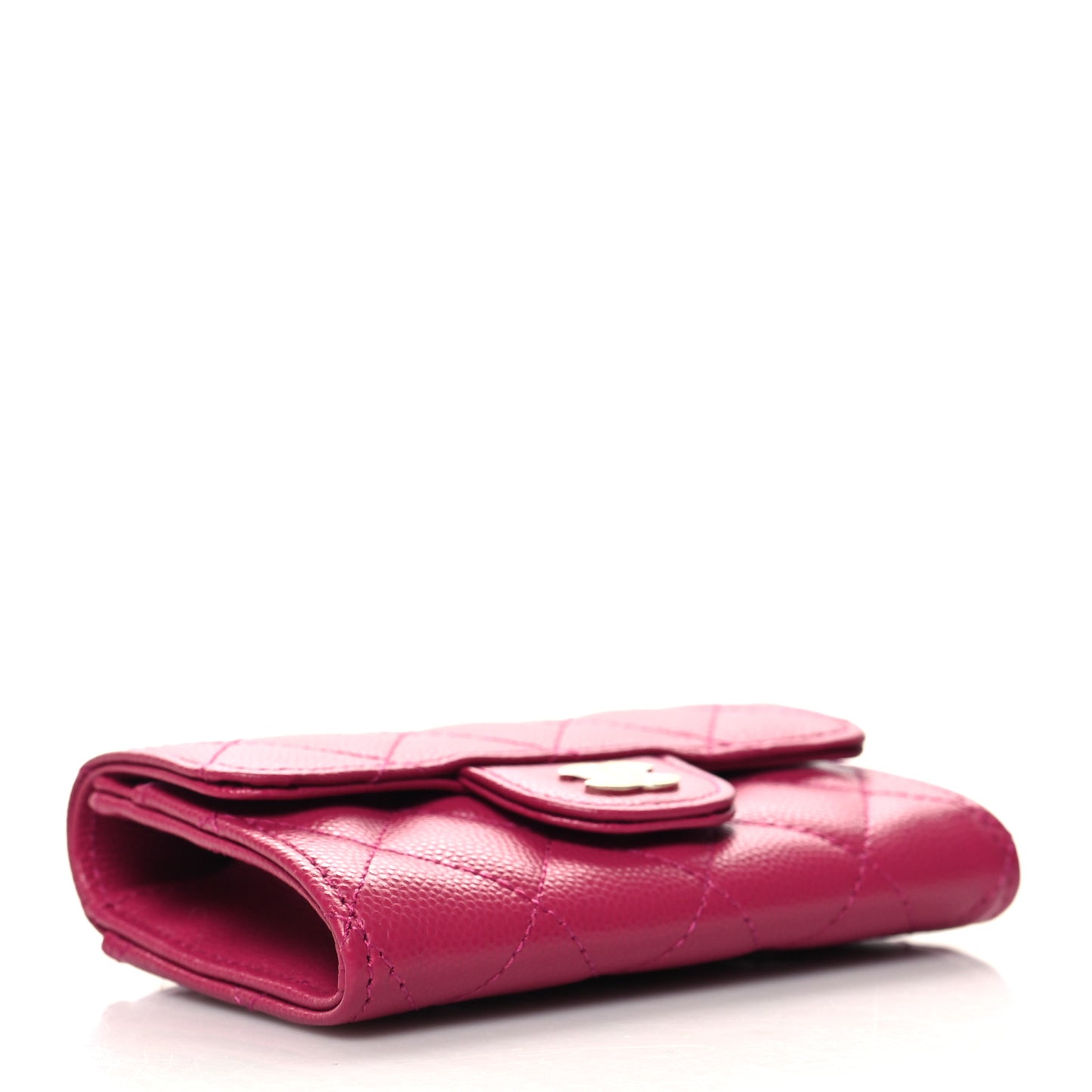 Caviar Quilted Flap Card Holder Wallet Fuchsia