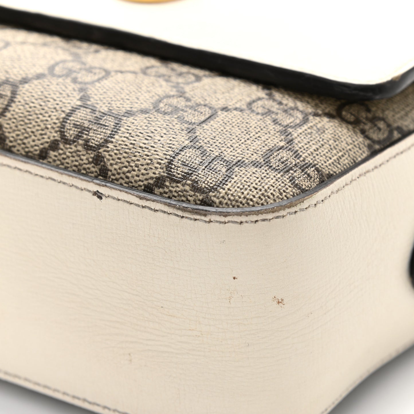 GG Supreme Monogram Small Horsebit 1955 Shoulder Bag Beige Mystic White