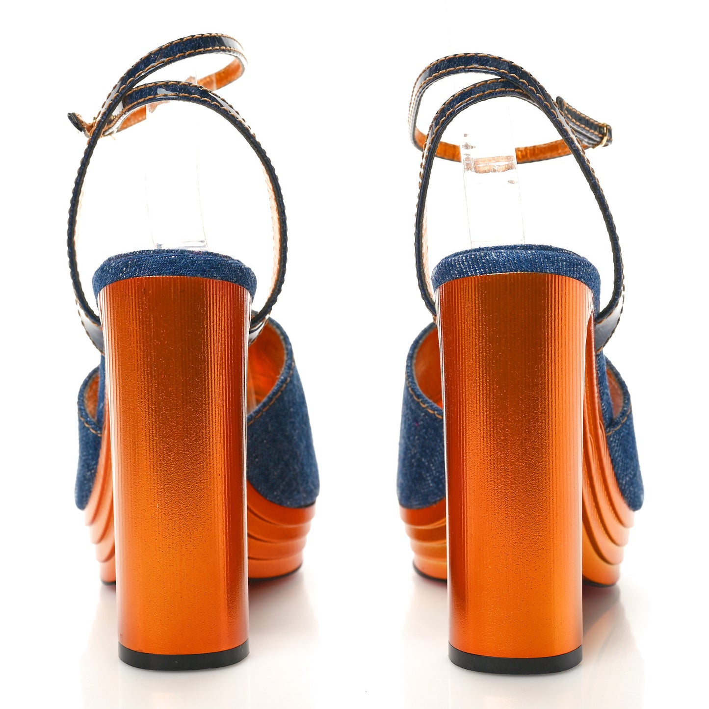 Denim Calfskin Mira Colunata 120 Sandals 36 Lin Brandy Gold