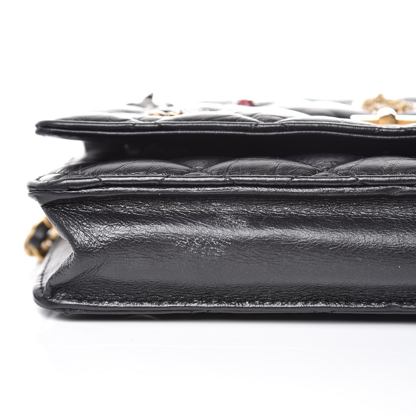 Aged Calfskin Quilted Lucky Charms 2.55 Reissue Wallet On Chain WOC Black